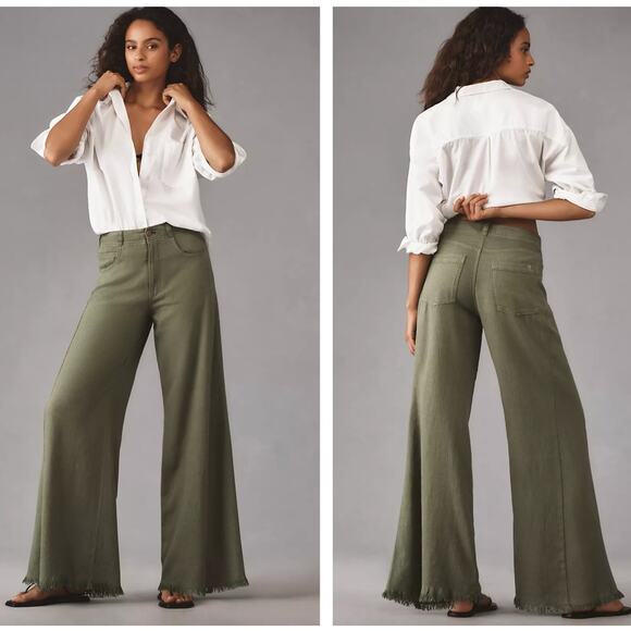 Anthropologie Pants - ANTHROPOLOGIE x PILCRO Adi Mid-Rise Frayed Relaxed Flare Pants Linen Sz 33 {3B8}